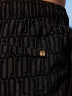 Black Flock Printed Swim Shorts