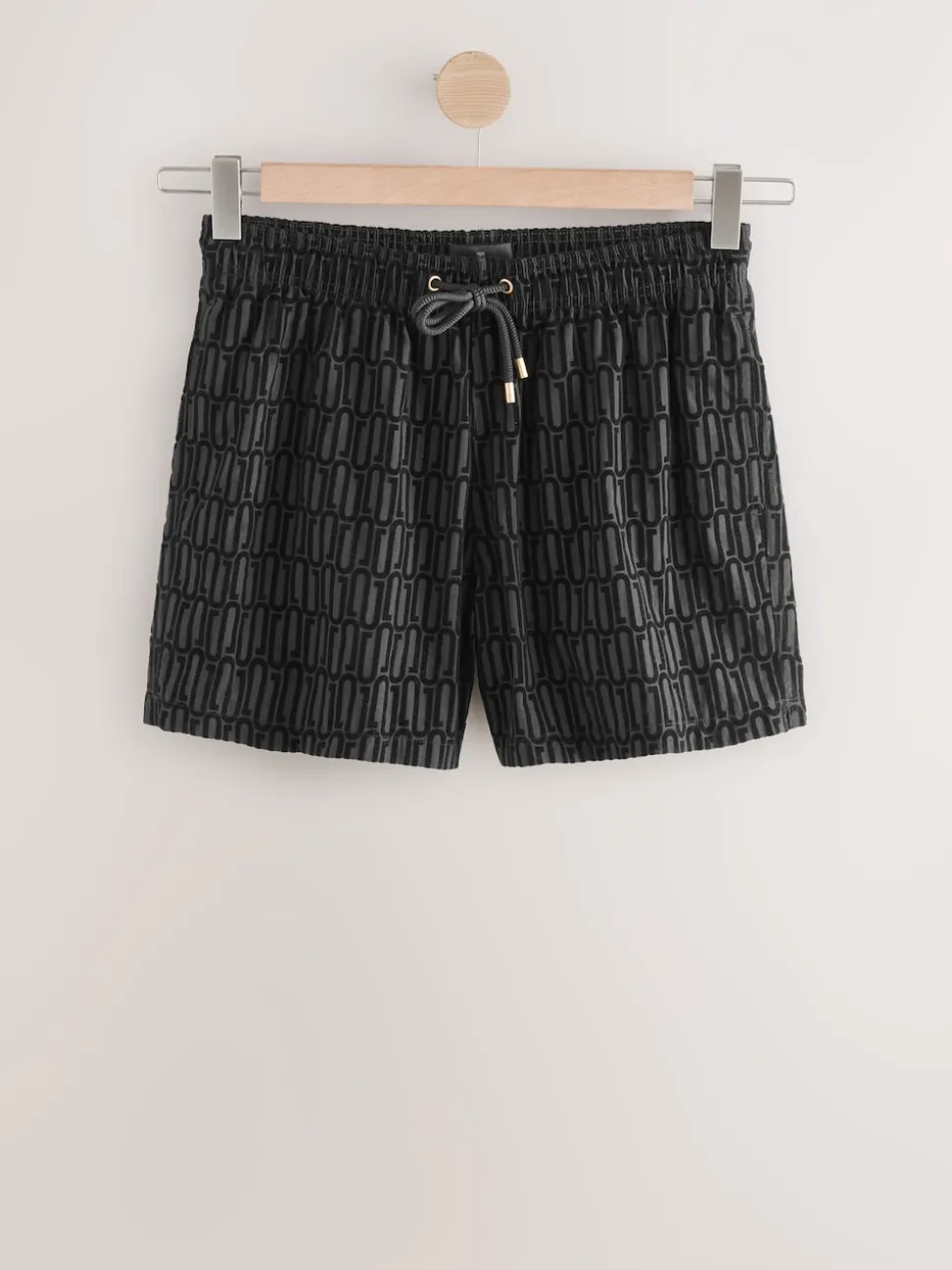 Black Flock Printed Swim Shorts