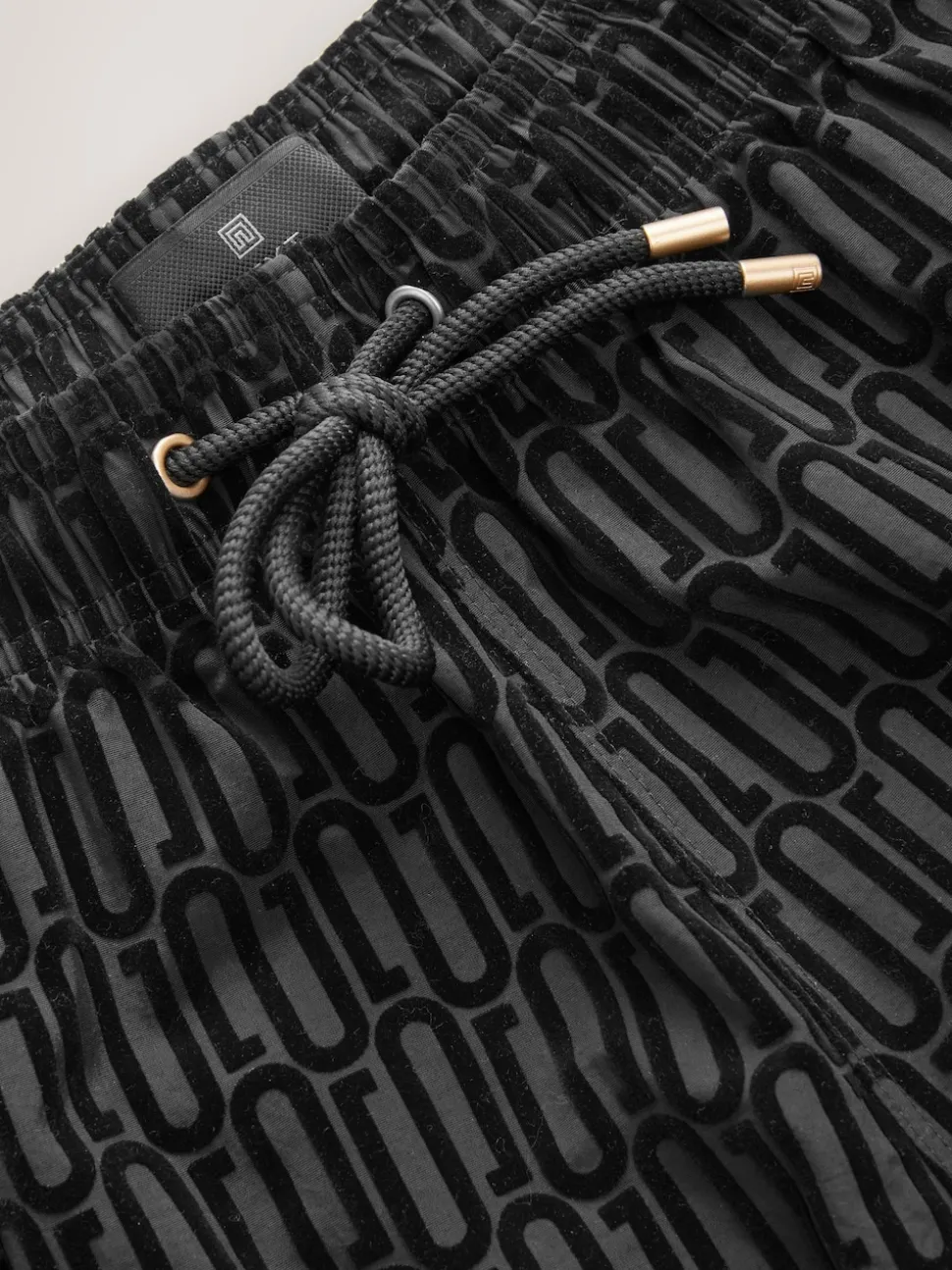 Black Flock Printed Swim Shorts