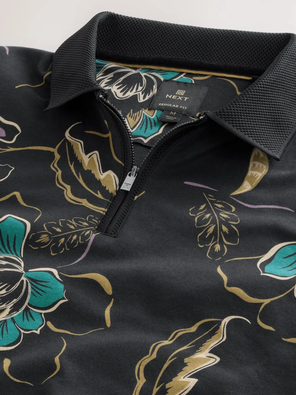 Black Floral Short Sleeve Print Polo Shirt