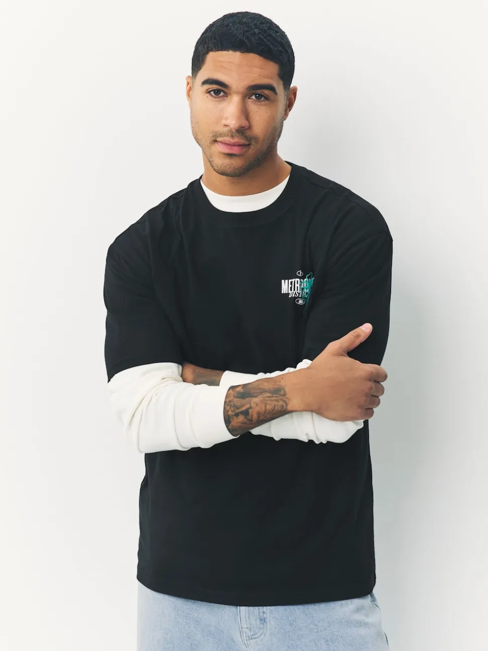 Black Flower Relaxed Fit Graphic Print Heavy Weight T-Shirt