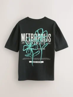 Black Flower Relaxed Fit Graphic Print Heavy Weight T-Shirt