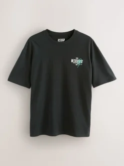 Black Flower Relaxed Fit Graphic Print Heavy Weight T-Shirt