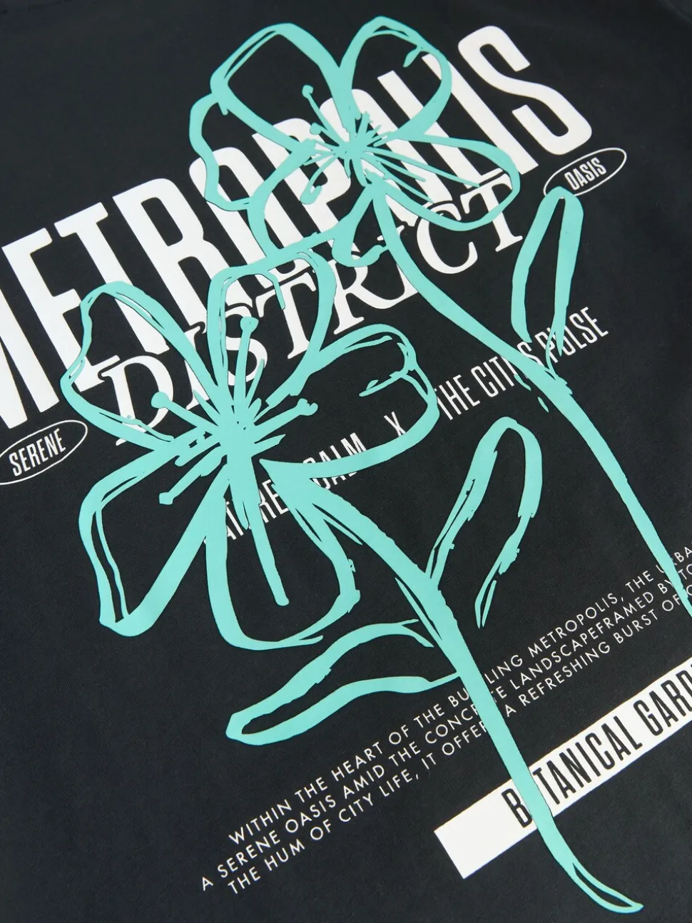 Black Flower Relaxed Fit Graphic Print Heavy Weight T-Shirt