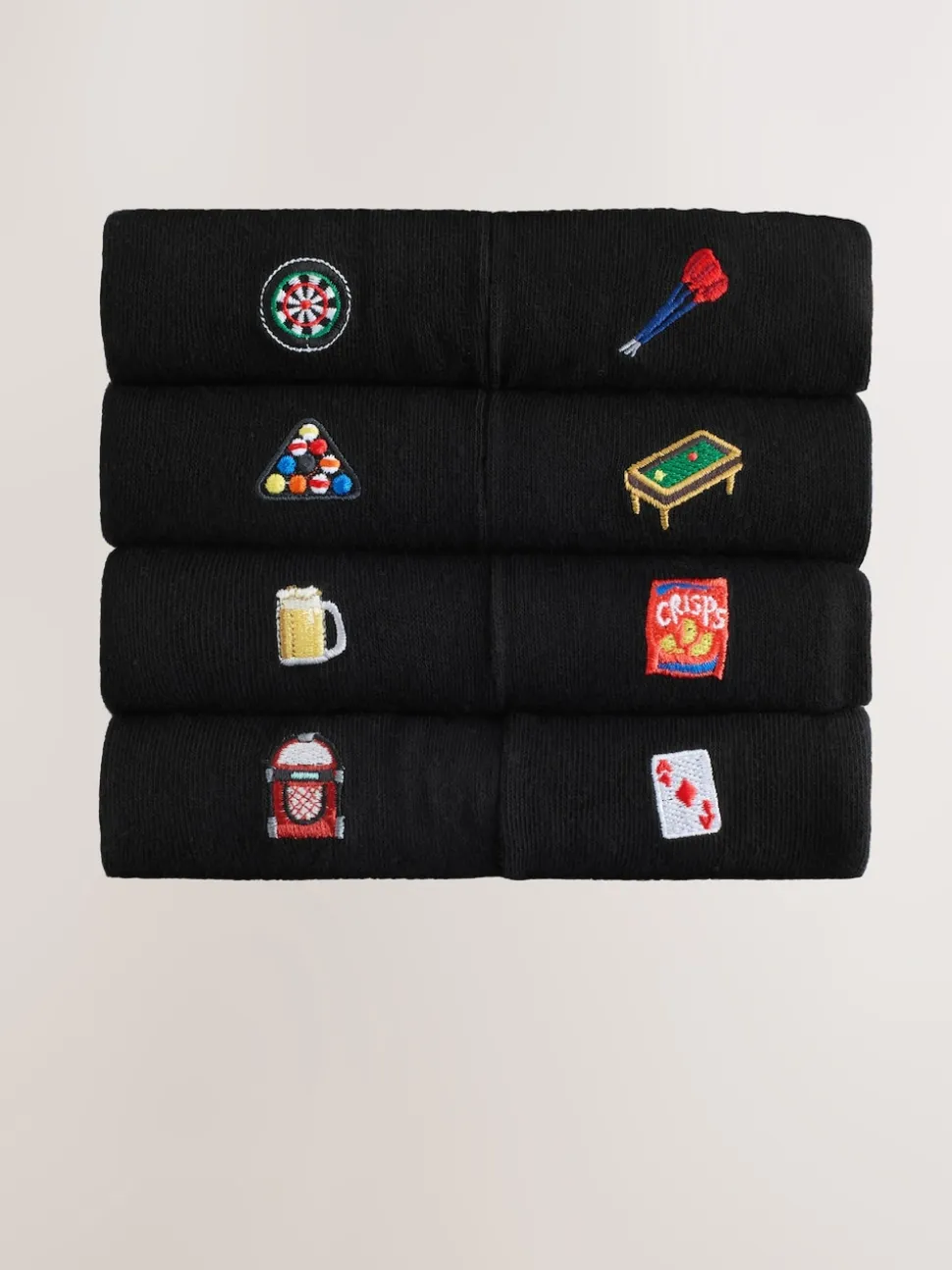 Black Games Fun Embroidered Socks 8 Pack