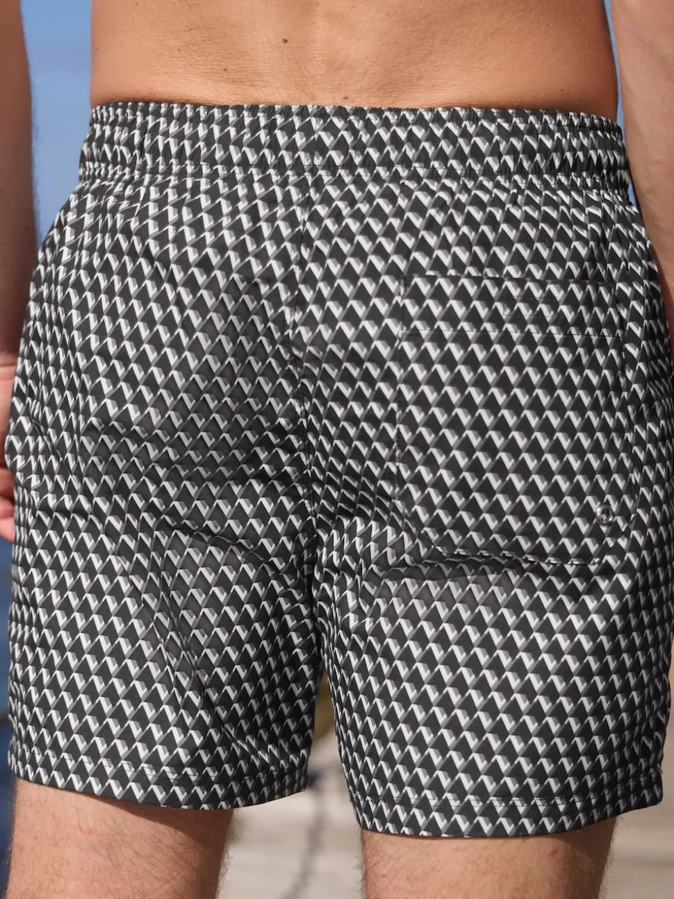 Black Geometric Printed Swim Shorts