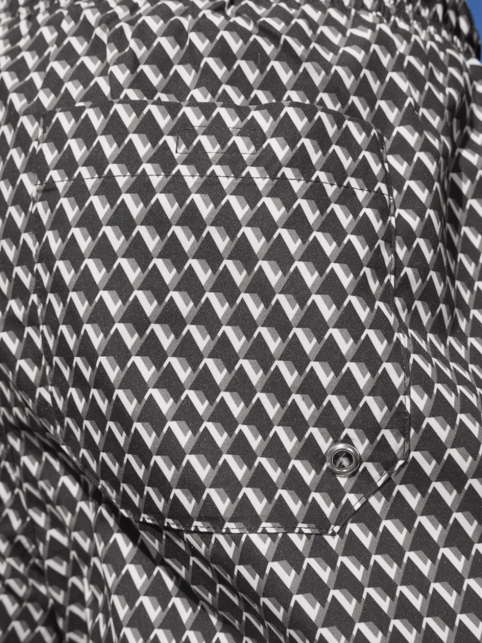 Black Geometric Printed Swim Shorts