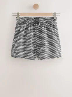 Black Geometric Printed Swim Shorts