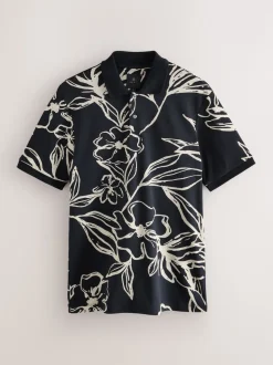 Black Gold Floral Short Sleeve Print Polo Shirt