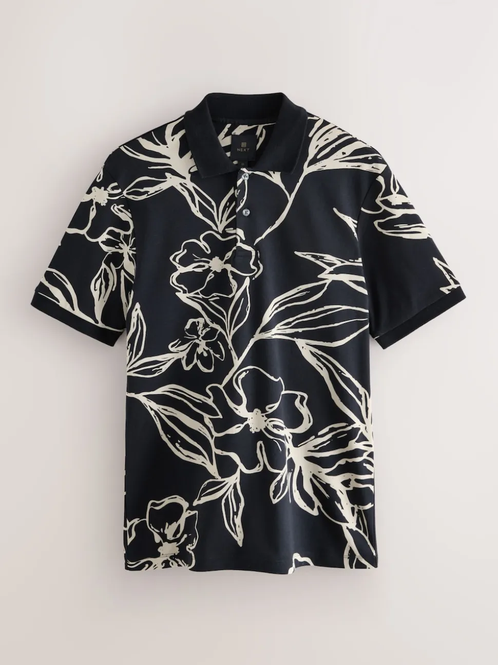 Black Gold Floral Short Sleeve Print Polo Shirt
