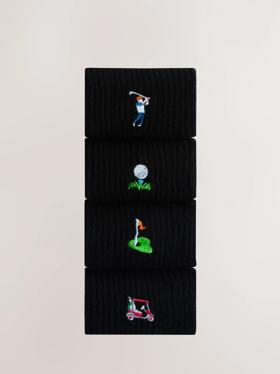 Black Golf Embroiderd Sports Socks 4 Pack