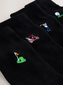 Black Golf Embroiderd Sports Socks 4 Pack