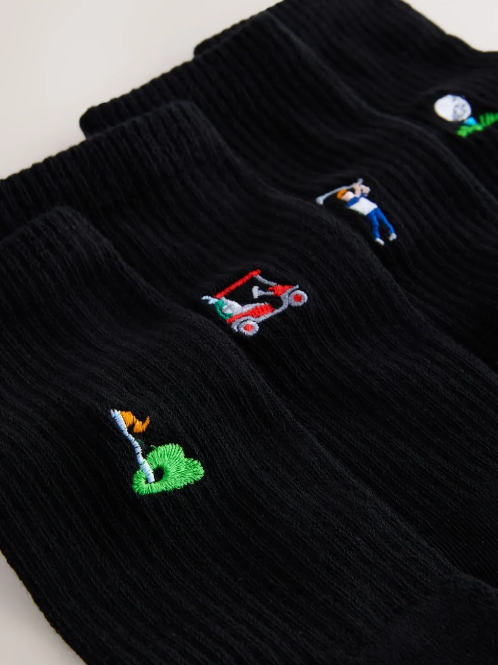Black Golf Embroiderd Sports Socks 4 Pack