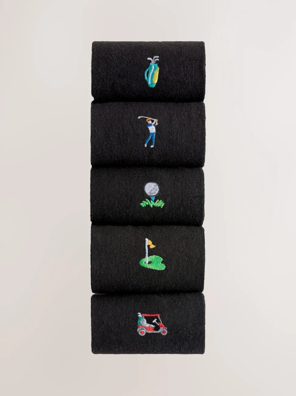 Black Golfing Fun Embroidered Socks 5 Pack