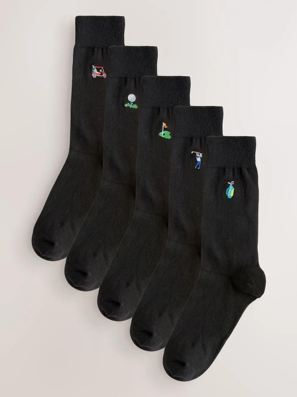 Black Golfing Fun Embroidered Socks 5 Pack