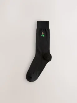 Black Golfing Fun Embroidered Socks 5 Pack