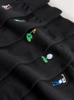 Black Golfing Fun Embroidered Socks 5 Pack