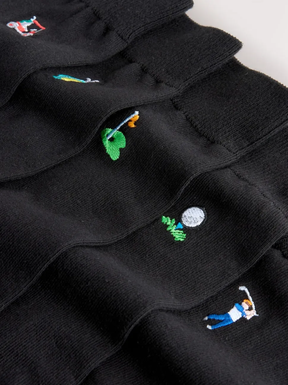 Black Golfing Fun Embroidered Socks 5 Pack