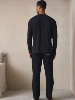 Black Graphic Long Sleeve Jersey Pyjamas Set