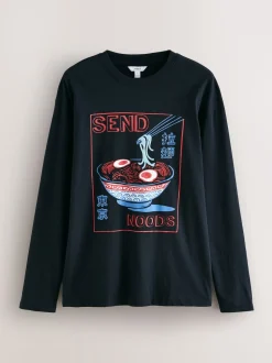 Black Graphic Long Sleeve Jersey Pyjamas Set