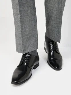 Black Hi-shine Derby Lace- Up Shoes