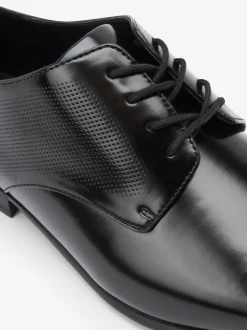 Black Hi-shine Derby Lace- Up Shoes