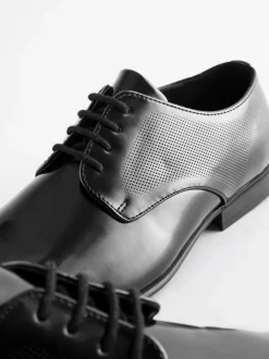 Black Hi-shine Derby Lace- Up Shoes