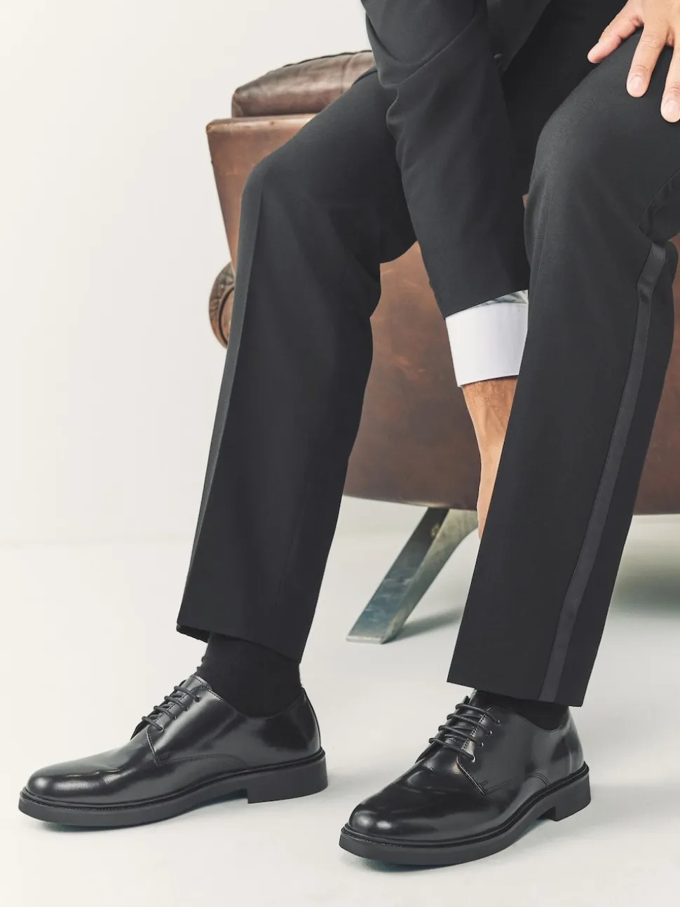Black Hi-Shine Leather Derby Shoes