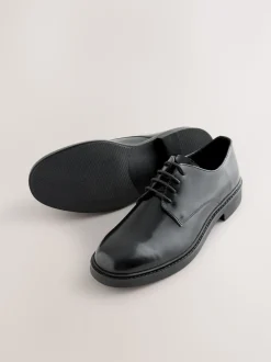 Black Hi-Shine Leather Derby Shoes