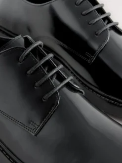 Black Hi-Shine Leather Derby Shoes