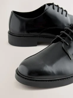 Black Hi-Shine Leather Derby Shoes