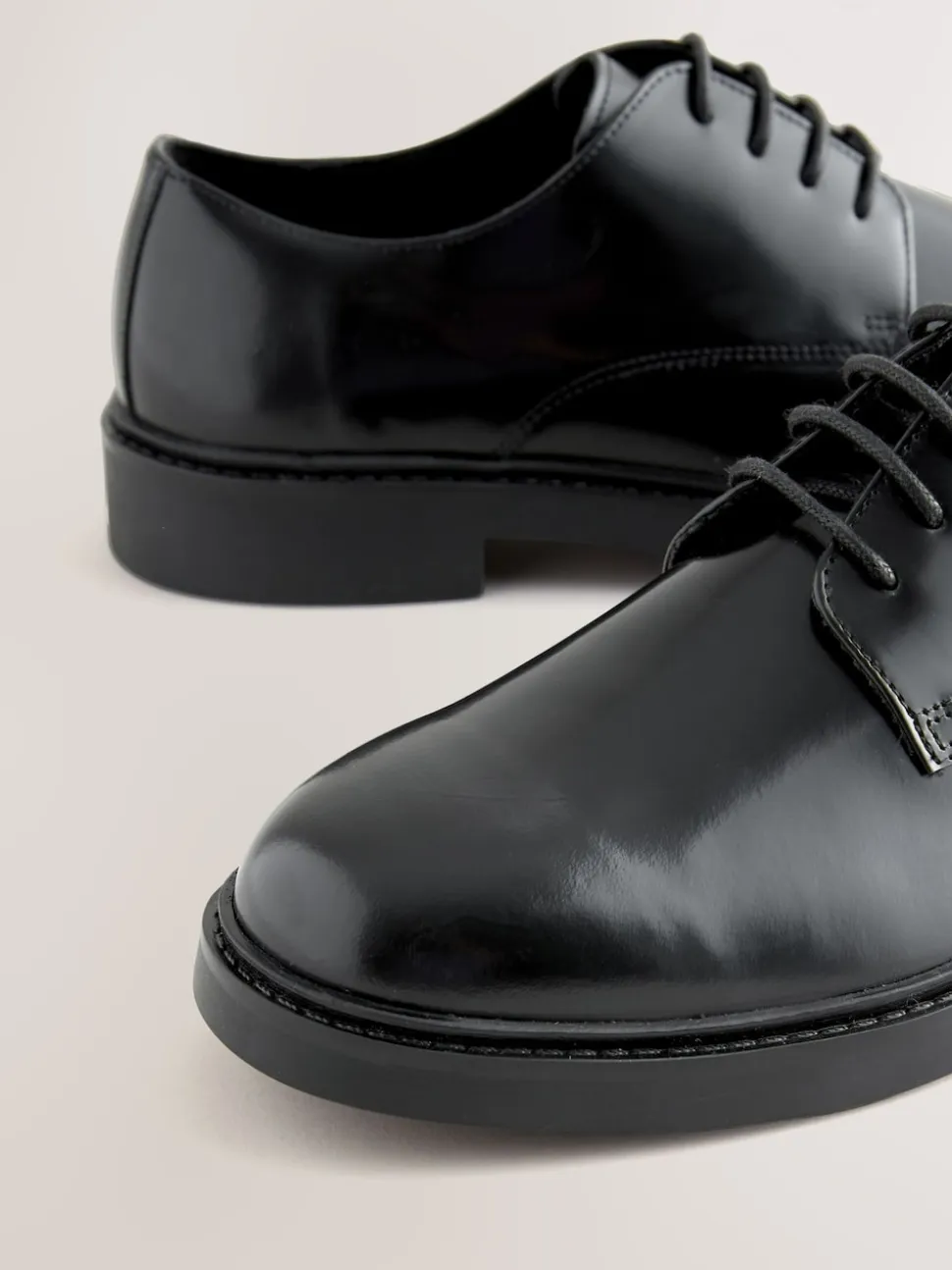 Black Hi-Shine Leather Derby Shoes