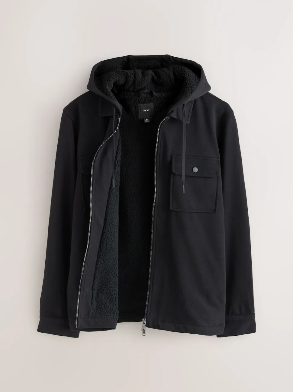 Black Hooded Borg Fleece Lined Shacket