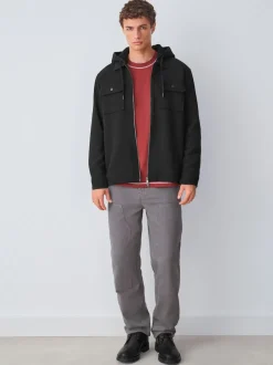 Black Hooded Borg Fleece Lined Shacket