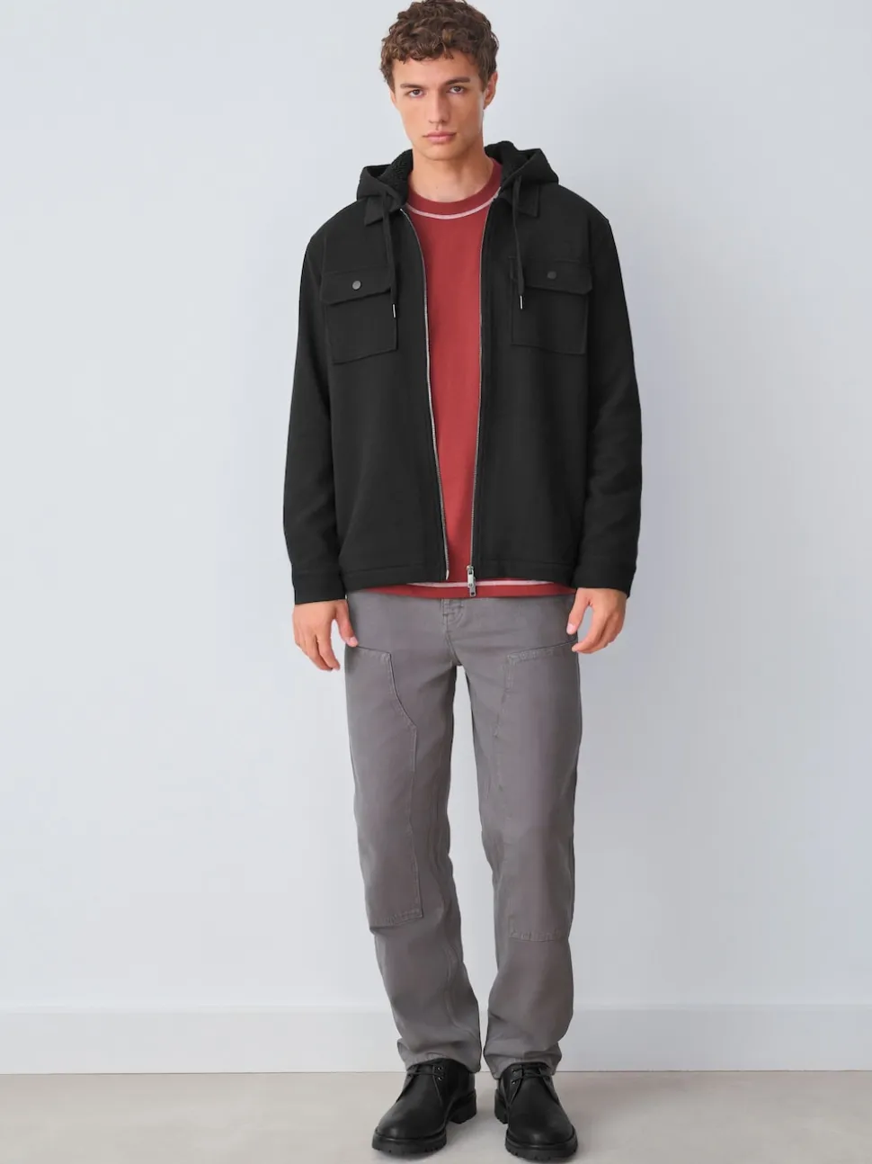 Black Hooded Borg Fleece Lined Shacket