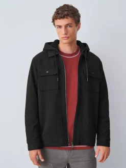Black Hooded Borg Fleece Lined Shacket