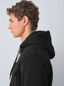 Black Hooded Borg Fleece Lined Shacket