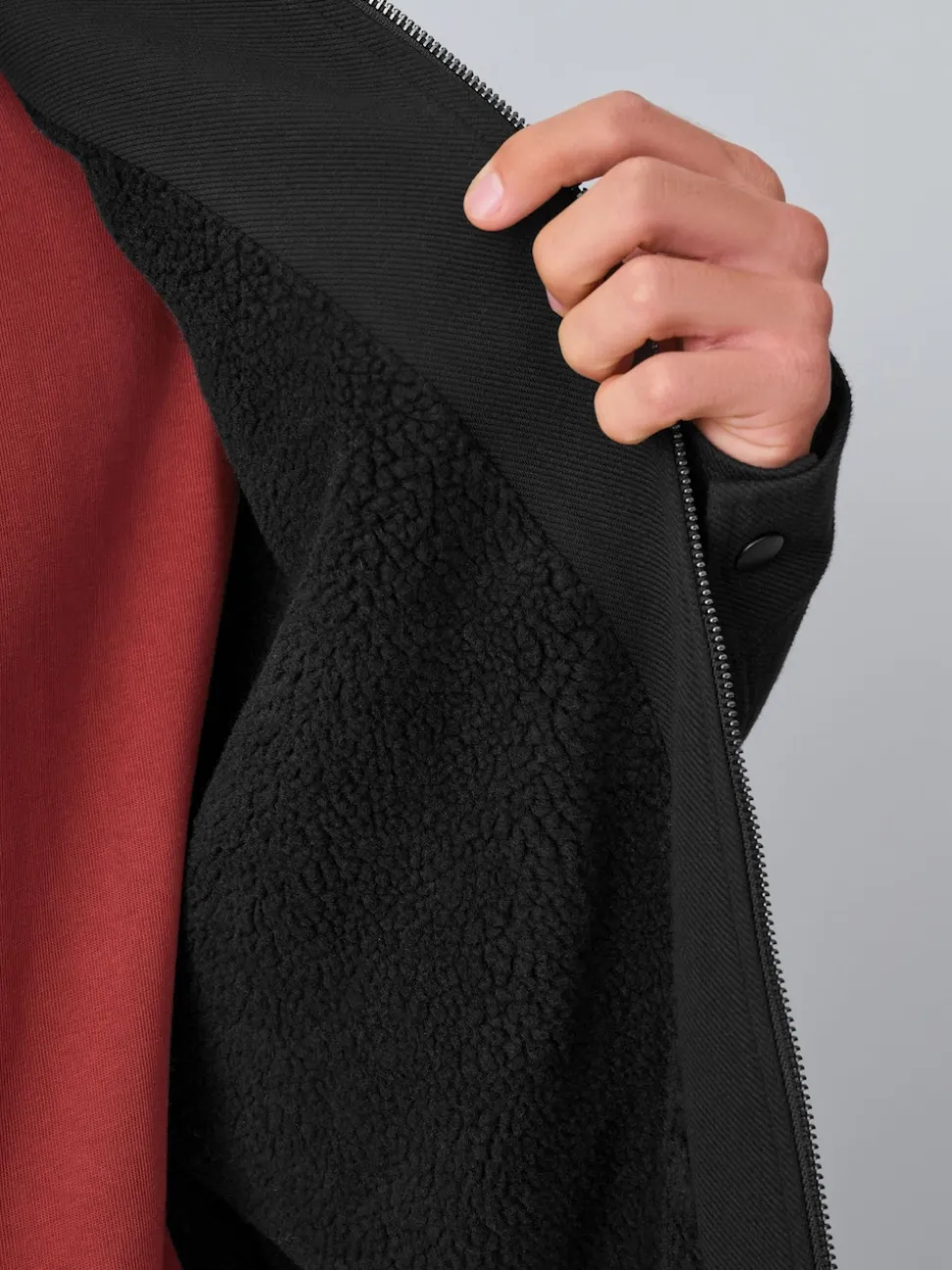 Black Hooded Borg Fleece Lined Shacket