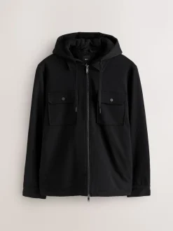 Black Hooded Borg Fleece Lined Shacket