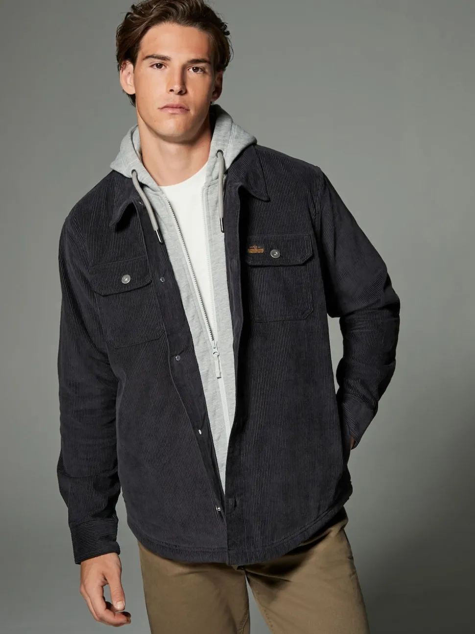 Black Hooded Corduroy Borg Lined Shacket