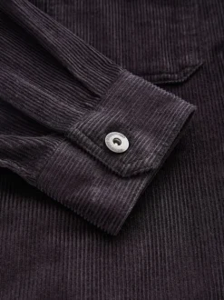 Black Hooded Corduroy Borg Lined Shacket