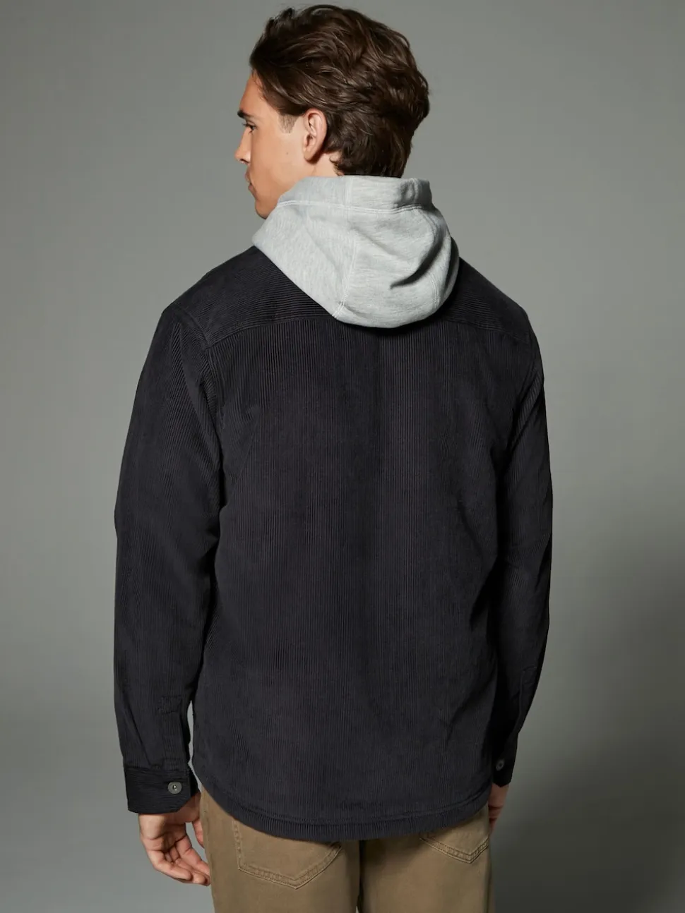 Black Hooded Corduroy Borg Lined Shacket