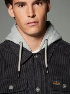 Black Hooded Corduroy Borg Lined Shacket