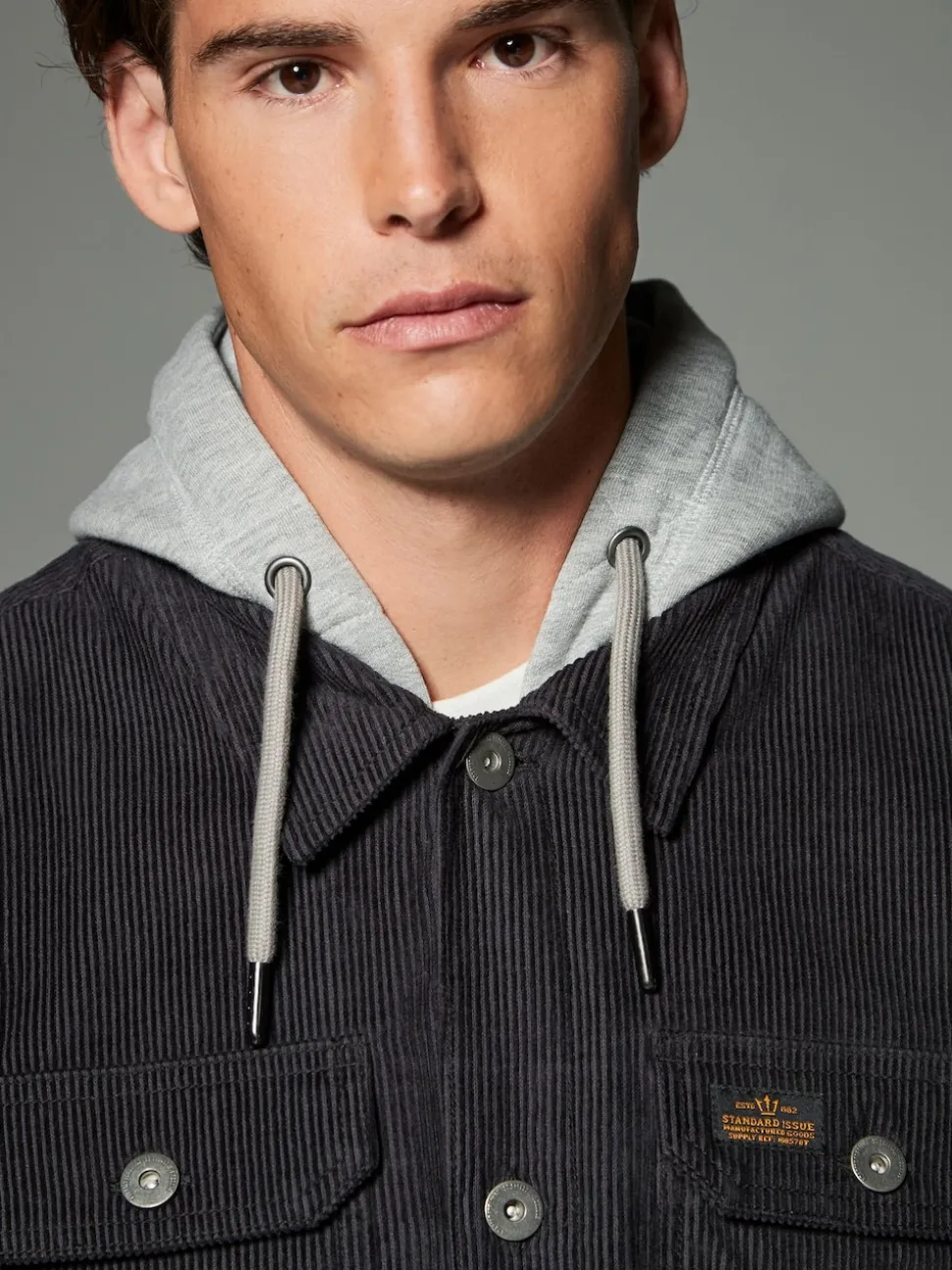 Black Hooded Corduroy Borg Lined Shacket