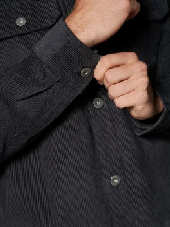 Black Hooded Corduroy Borg Lined Shacket