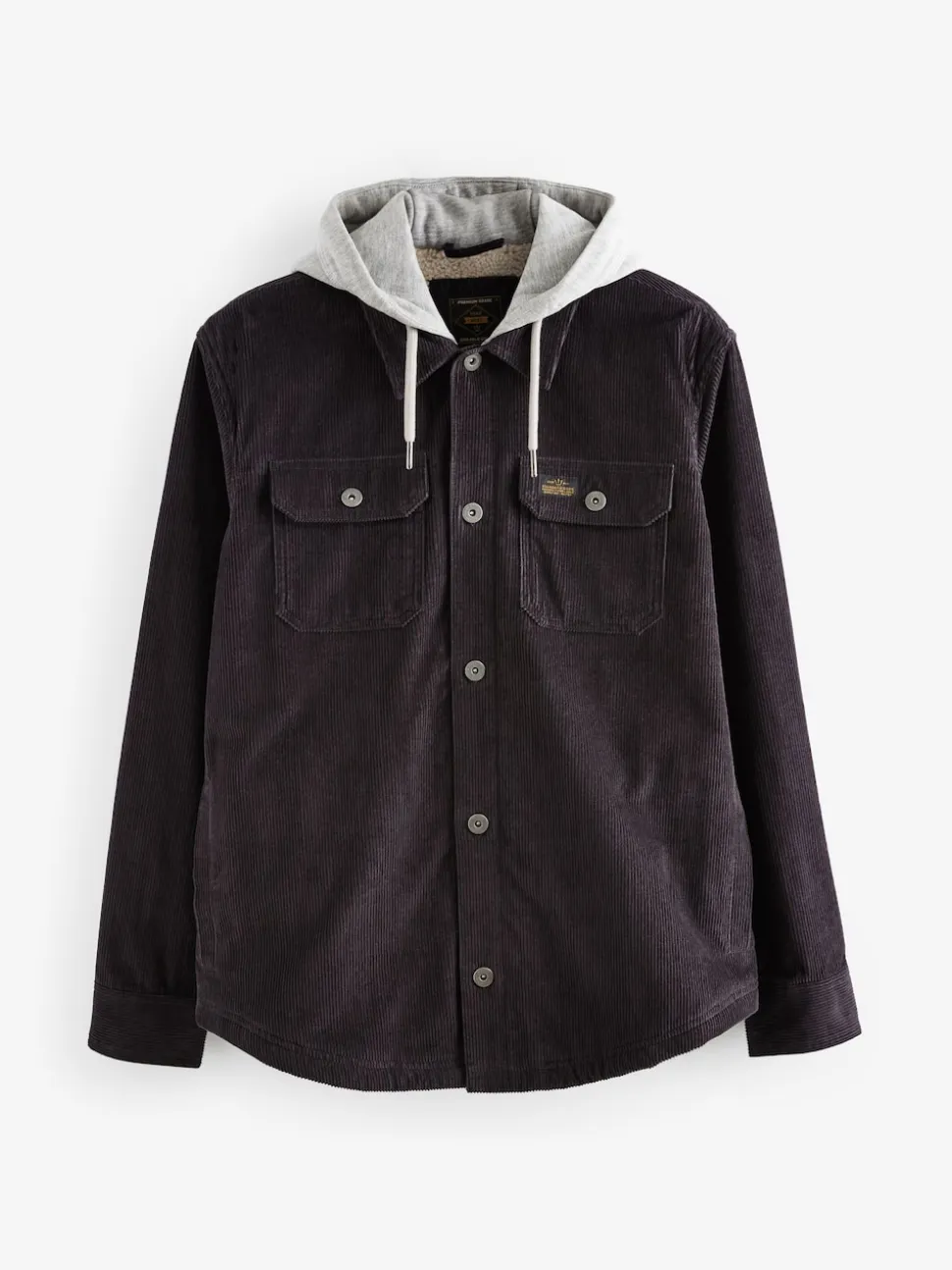 Black Hooded Corduroy Borg Lined Shacket