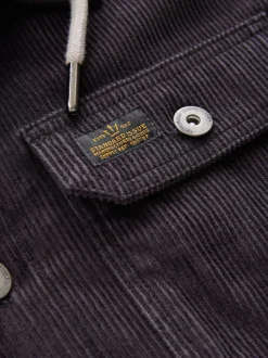 Black Hooded Corduroy Borg Lined Shacket
