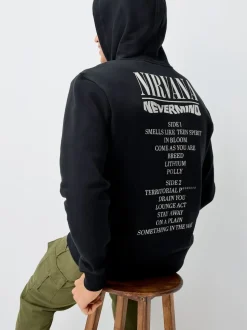 Black Hooded Nirvana Licence Graphic Print Zip Through Hoodie