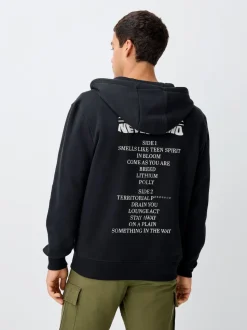 Black Hooded Nirvana Licence Graphic Print Zip Through Hoodie