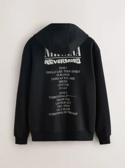 Black Hooded Nirvana Licence Graphic Print Zip Through Hoodie